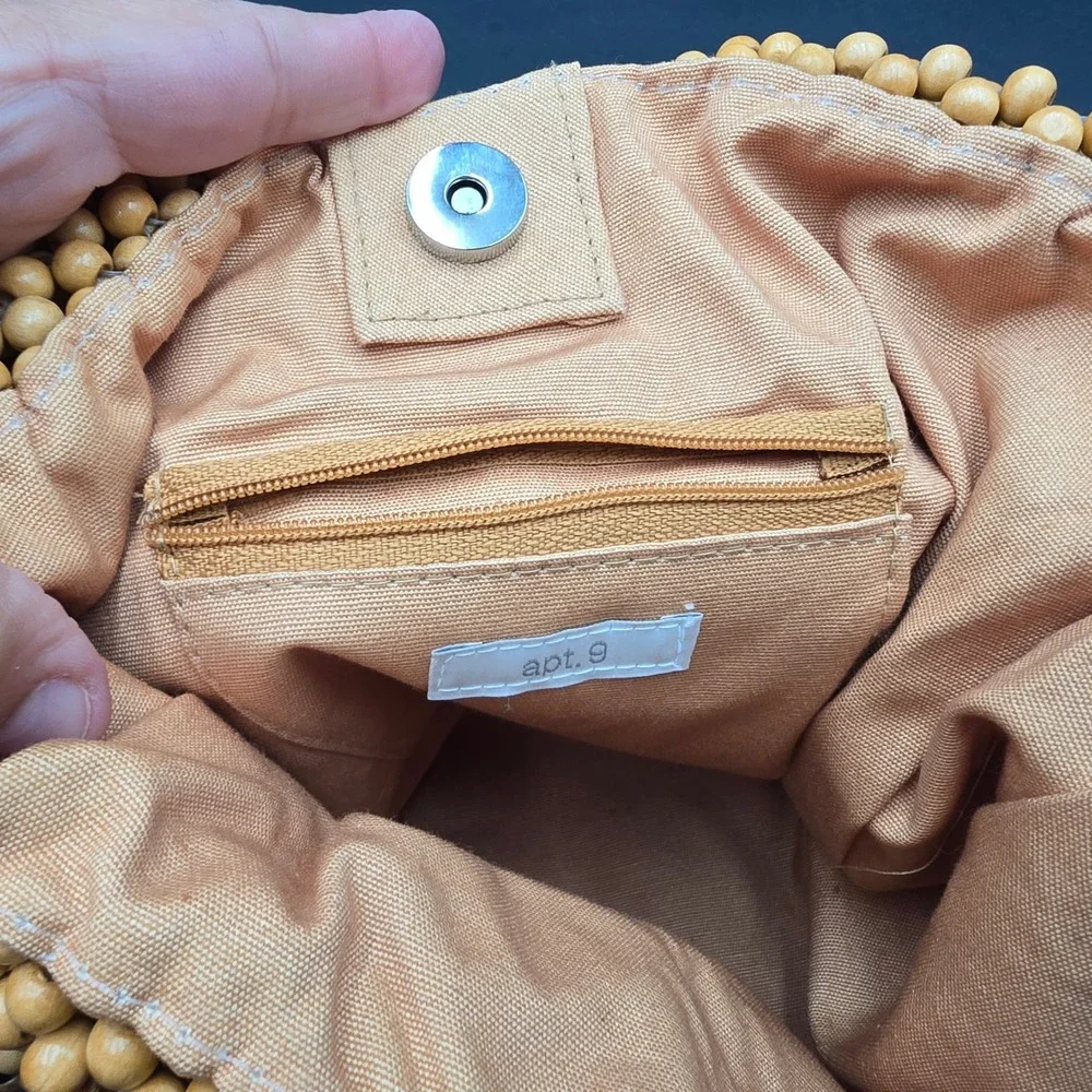 Apt. 9 Wood Beaded Hobo Bag Natural Brown Boho Summer Handbag NWT KB55211